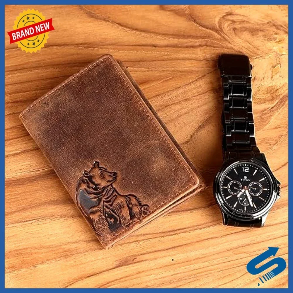 Men's Full Grain Leather Trifold Wallet RFID Blocking Slim Design